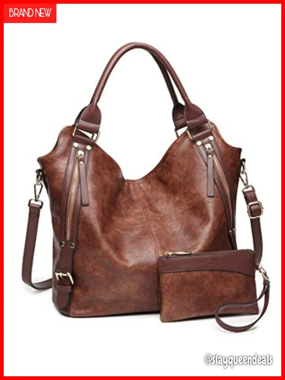 PU Leather Hobo Shoulder Tote Bag with Adjustable Strap