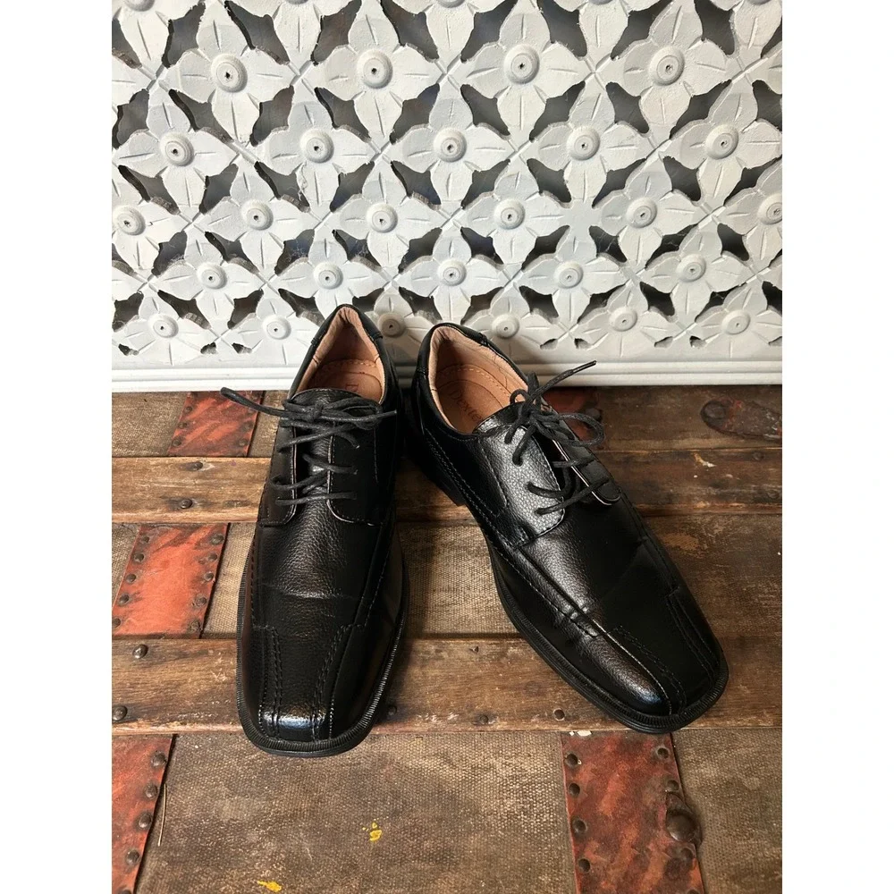 Dexter‎ Mens Black Pebbled Leather Square Toe Lace Up Derby Dress Shoes Size 8