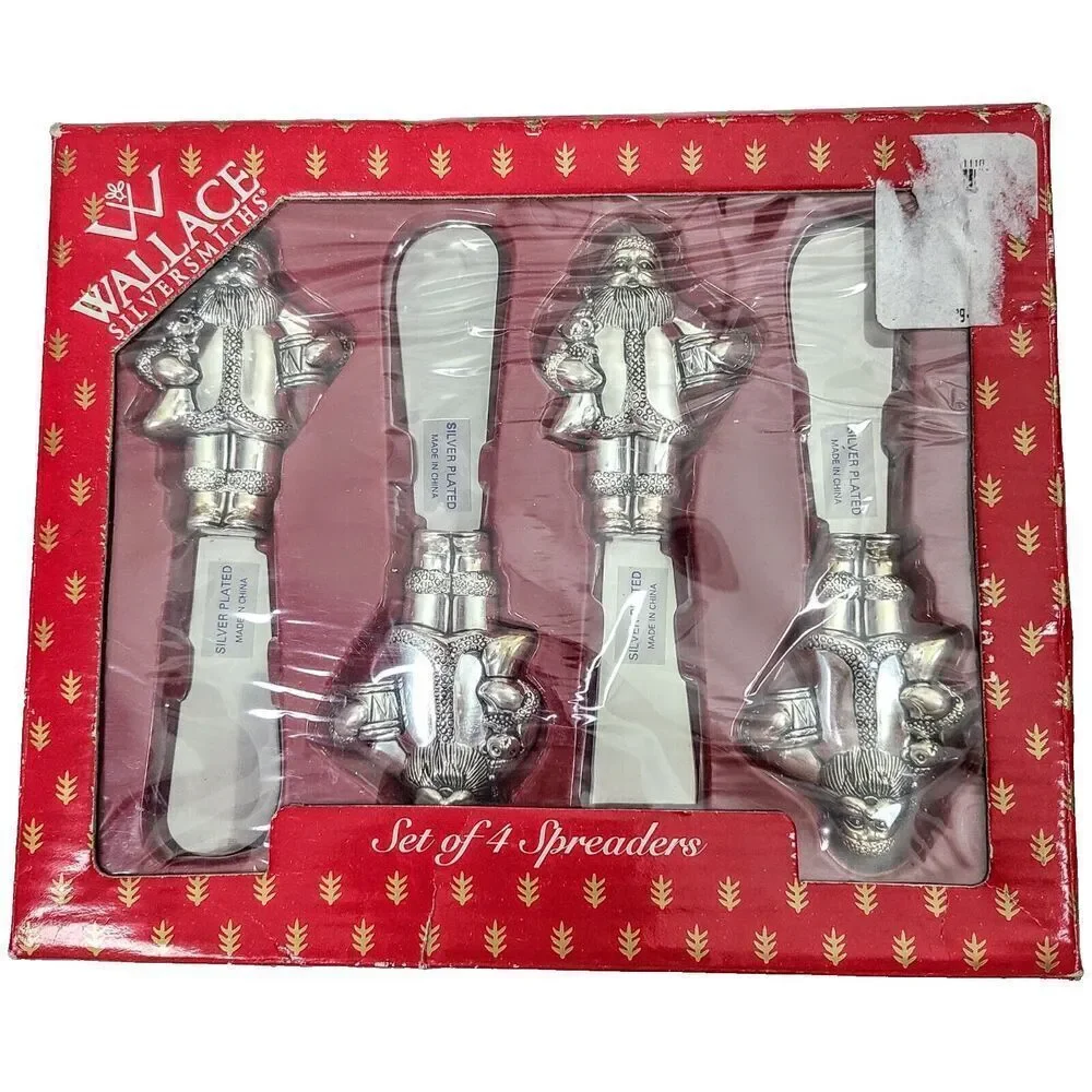 NEW Vintage‎ 1998 Wallace Silversmiths Set Of 4 Spreaders Silver Plated Santa's