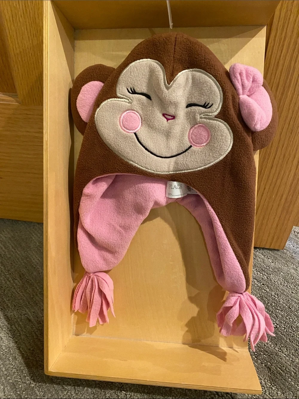 The Children's Place Brown and Pink Monkey Plush Earflap Hat