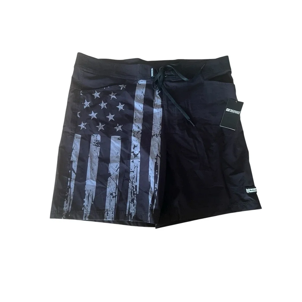 Freedom Industries Board Shorts‎ 3XL Black Gray USA Flag Camo Performance Trunks