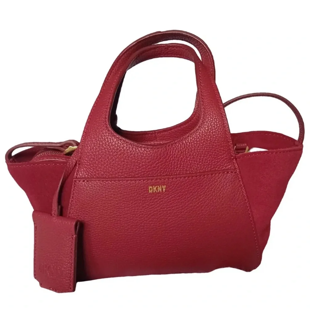 DKNY Carnelian Red Leather‎ Suede Satchel Crossbody Bag KZD13S83 New