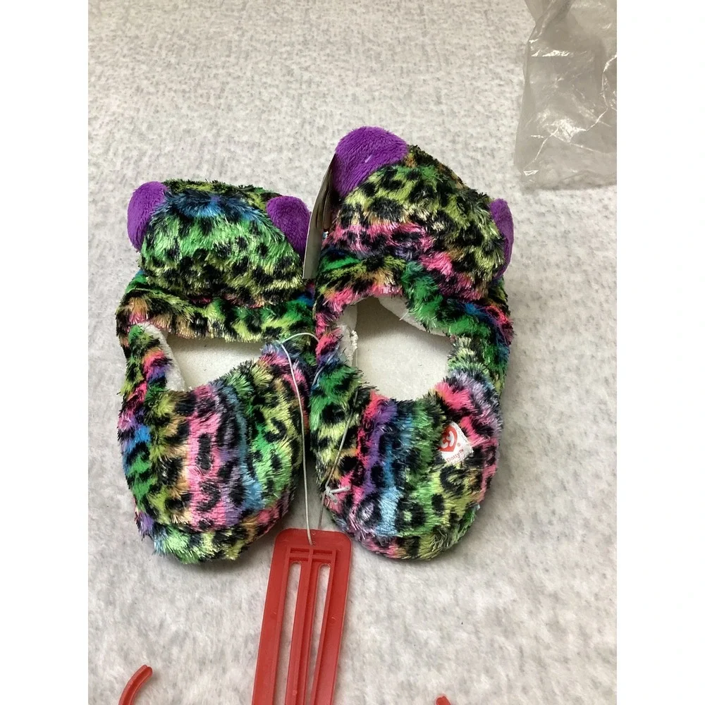 Ty Beanie Boos Dotty Leopard Rainbow Plush Slippers Kids‎ Large 4-5 BBX4Y16-TG