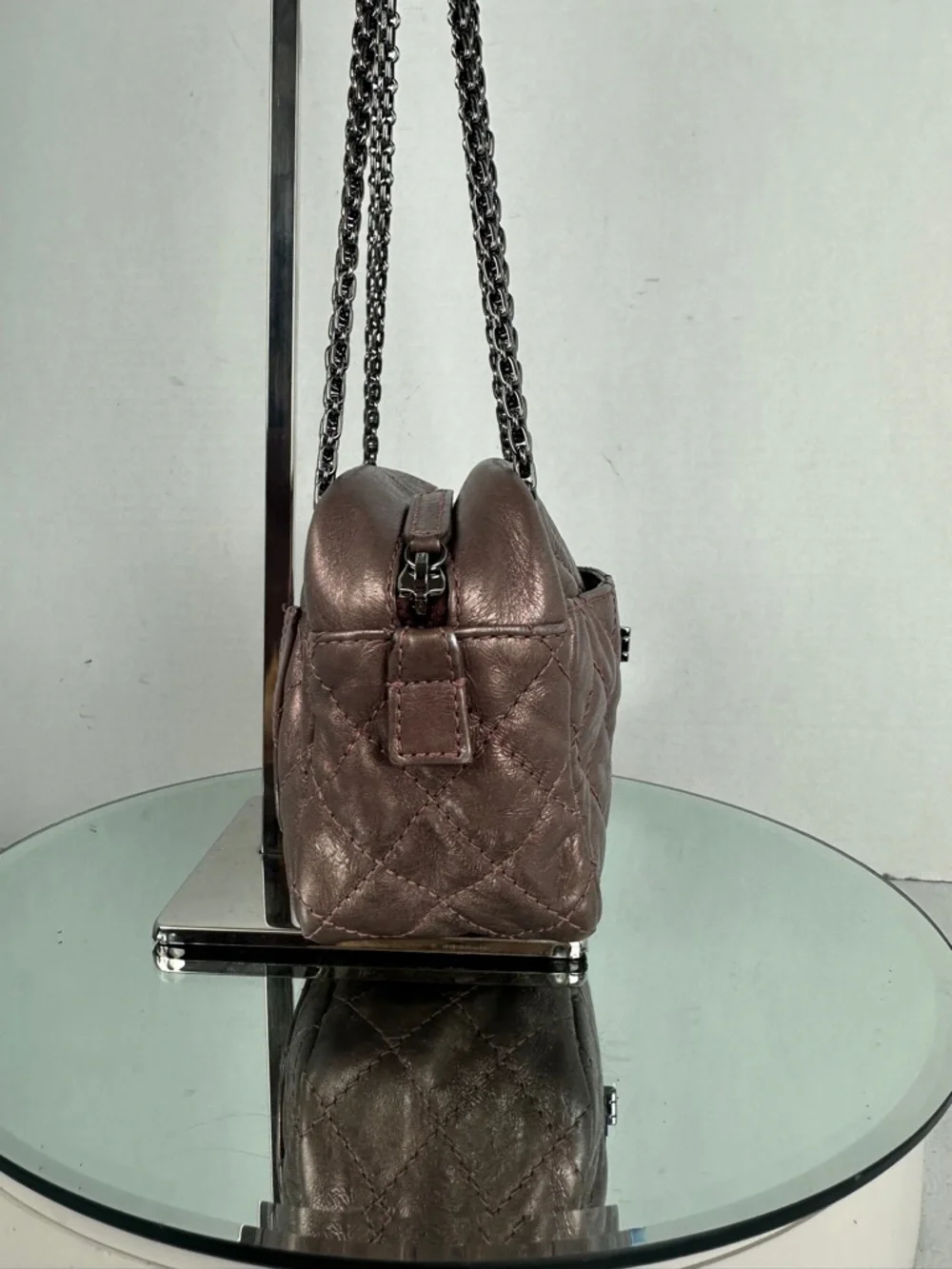 Quilted Chanel Metallic Pink Chain Mini Shoulder Bag