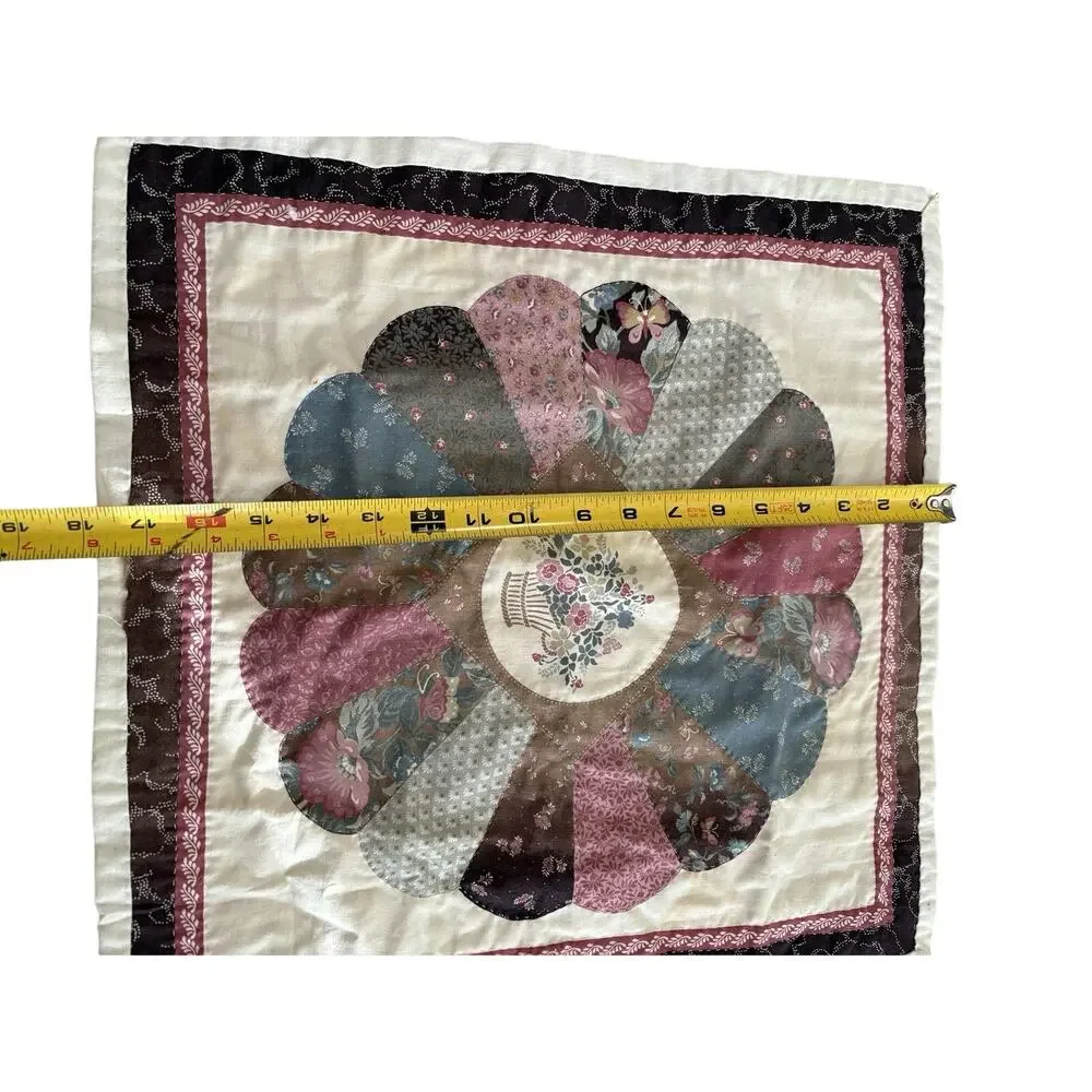 Handmade Quilted quilt Table Topper Dresden Plate Style Floral Cottage Decor 16”