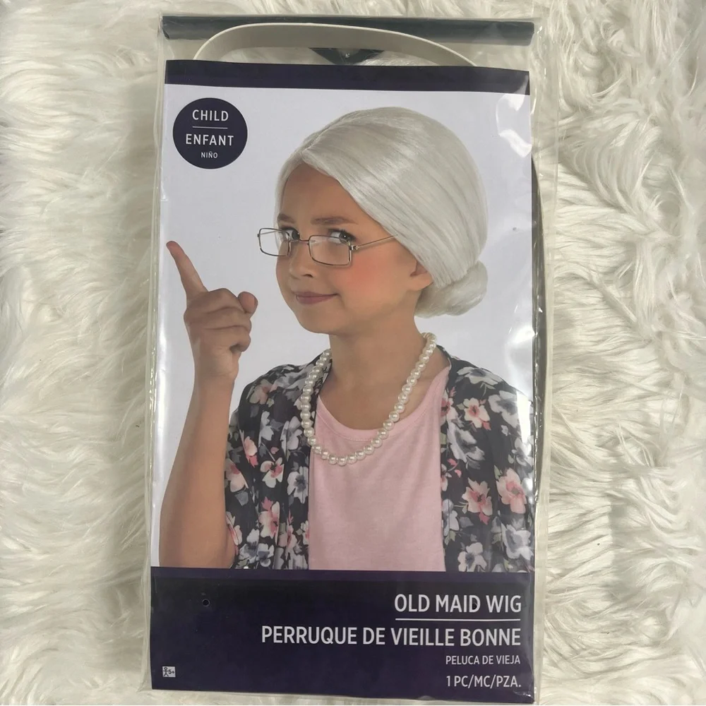 Child Old Maid Wig Costume NEW granny grandma Halloween dress up
