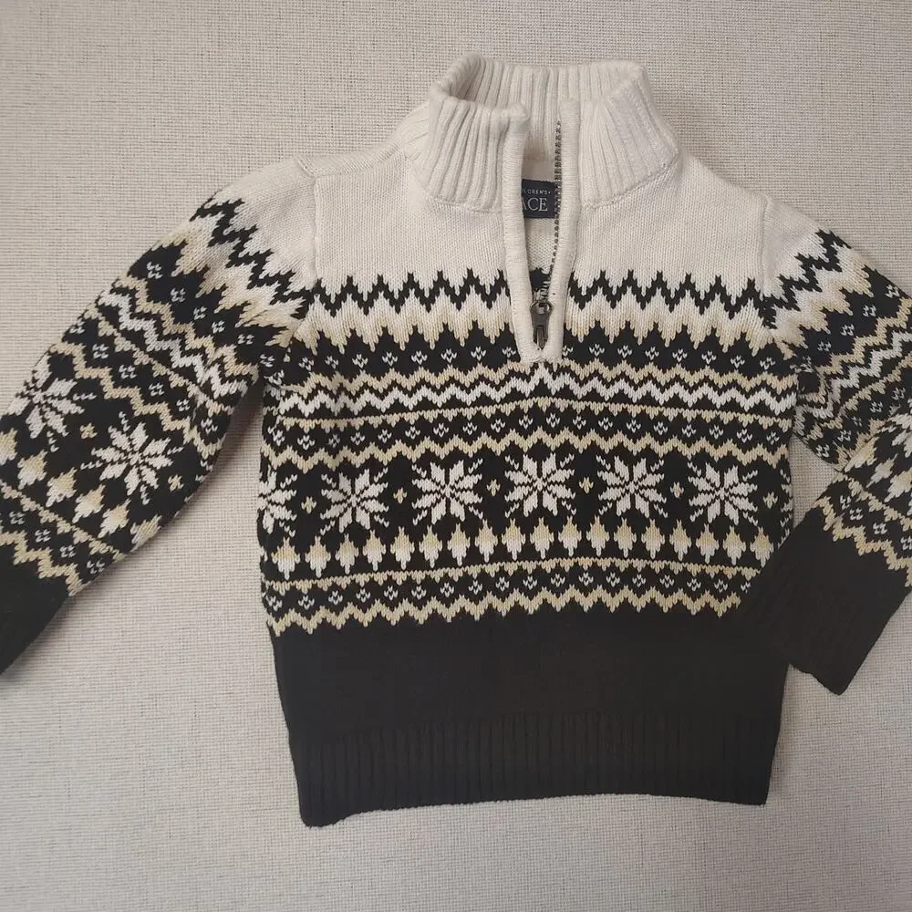 The Children's Place Boys 2T Fair Isle Sweater Quarter Zip Snowflake Nordic