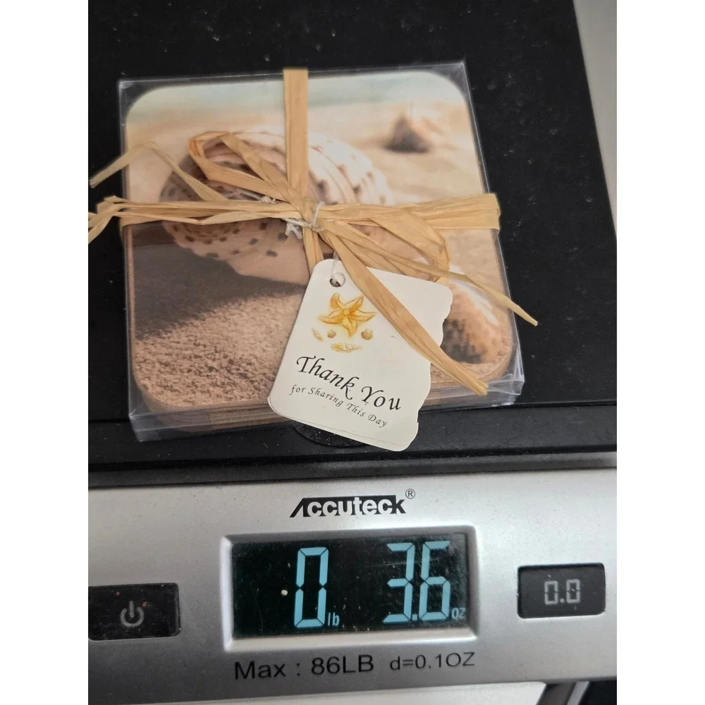 Kate Aspen Beach Theme Cork Coasters Set of 4 Seashell Wedding Favors New