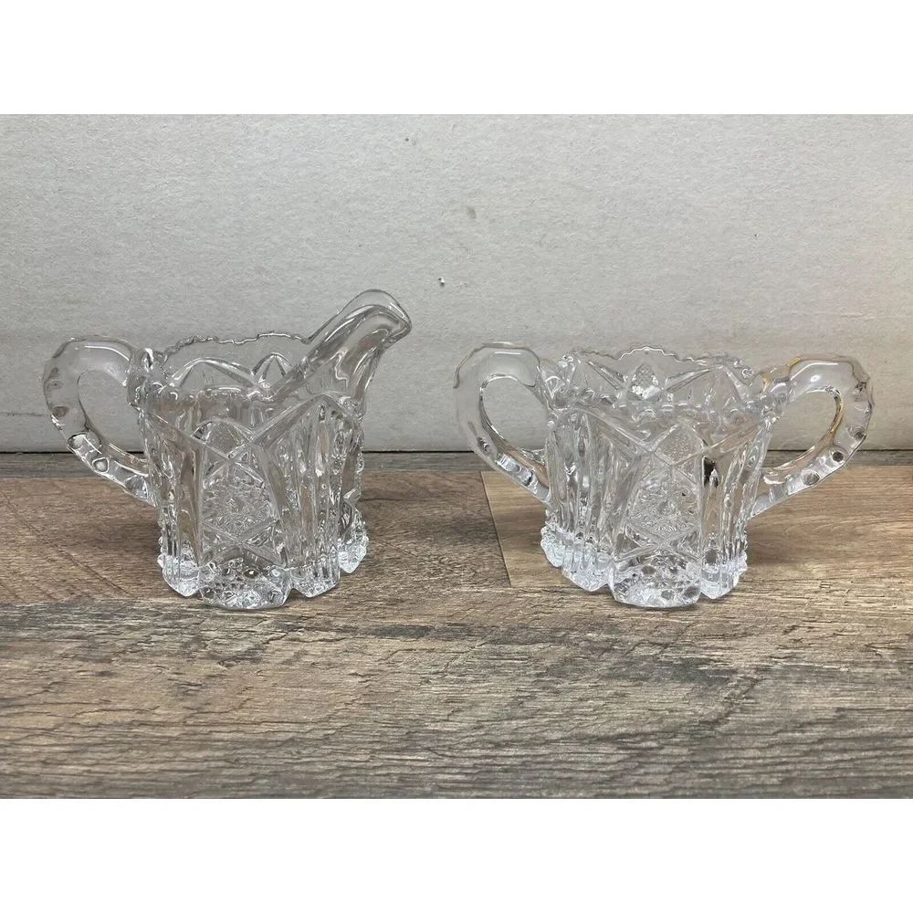 Vintage Pressed Glass Ice Blue Cream And Sugar Set‎ Unmarked SEE PICTURES