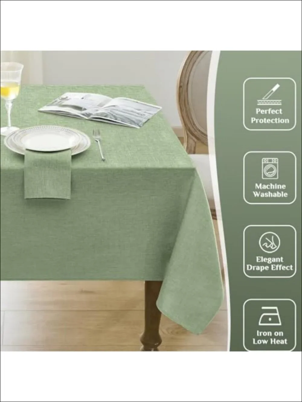 Faux Linen Tablecloth 104x60 Rectangular Wrinkle Resistant Table Cover