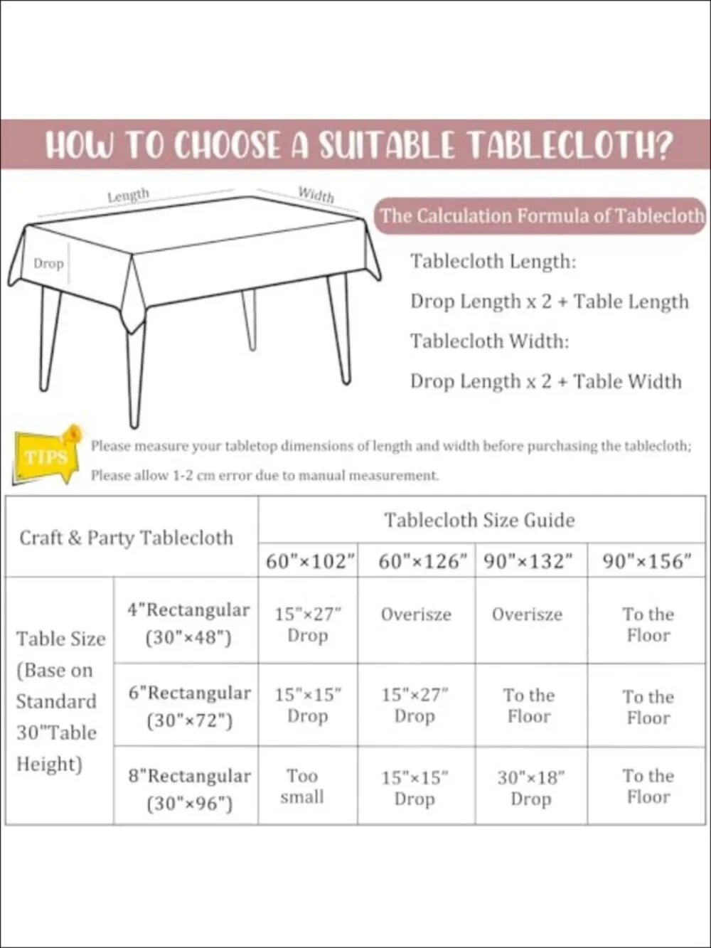 8 Pack Premium Polyester Tablecloths 60x102 Washable Rectangle Table Covers