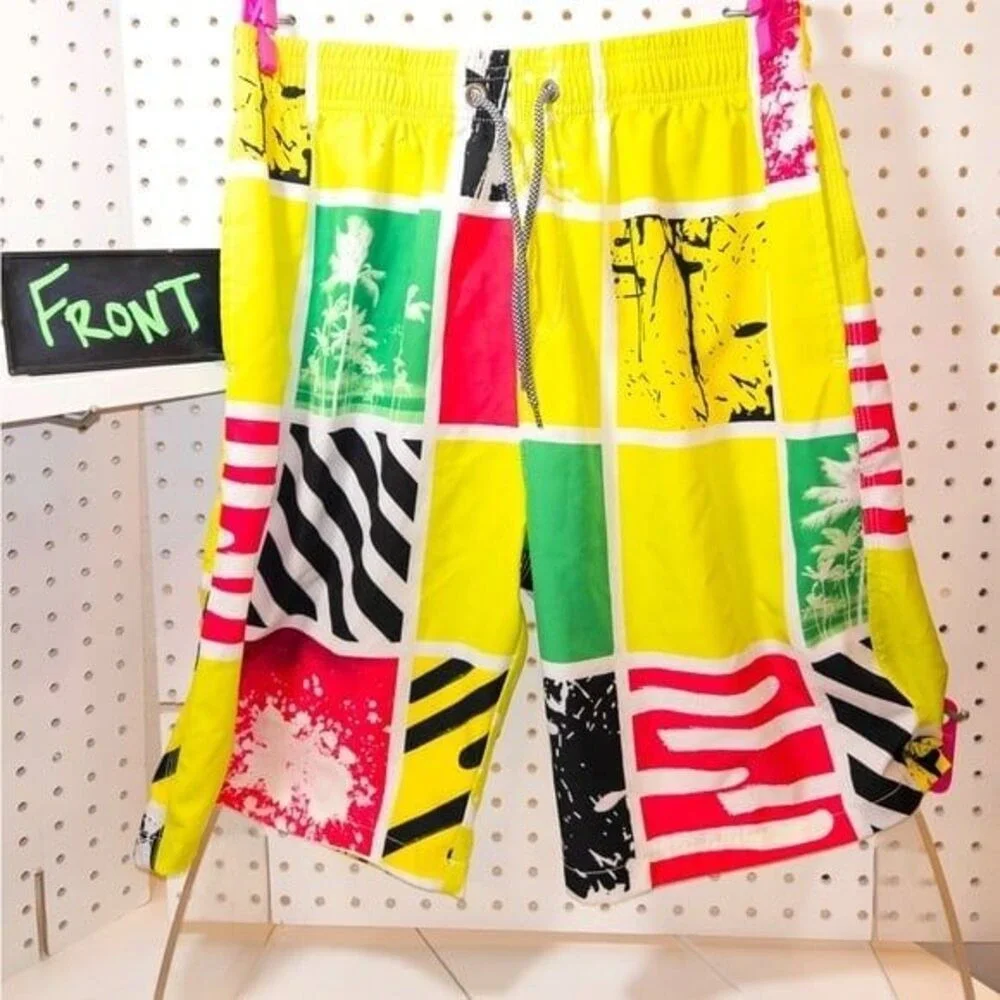 Amazon Men's Swim Shorts - Neon, Loud and Fun!‎ Large NWOT
