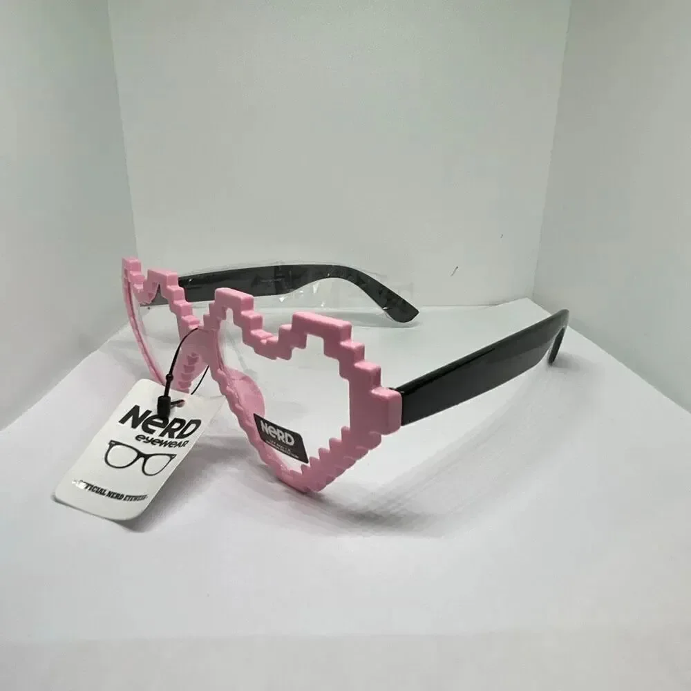 Nerd Eyewear Pixel Heart Glasses – Pink Frame with Clear UV400 Lenses