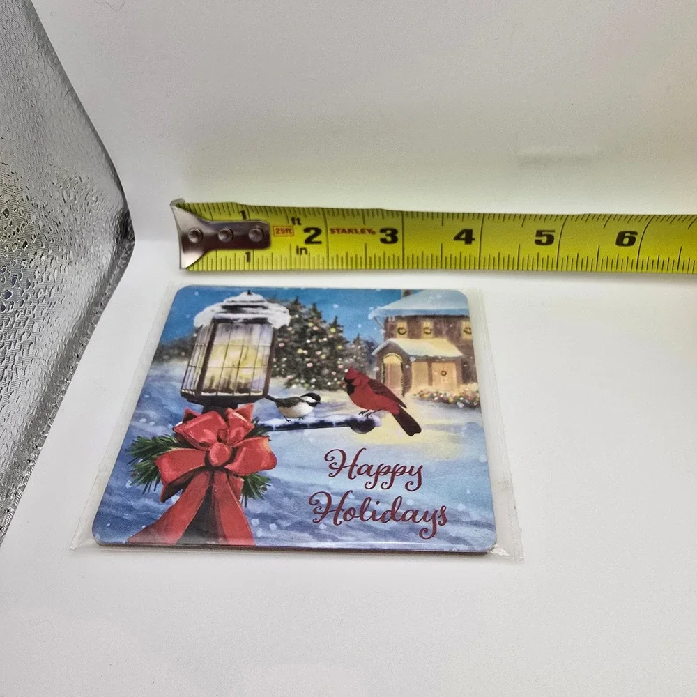 Happy Holidays Winter Scene Coasters Set of 2 Cardinal Sledding Cork Backed NCCS