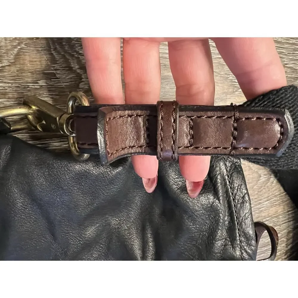 Vintage Fossil Explorer Black Leather Foldover Satchel Crossbody‎ Bag