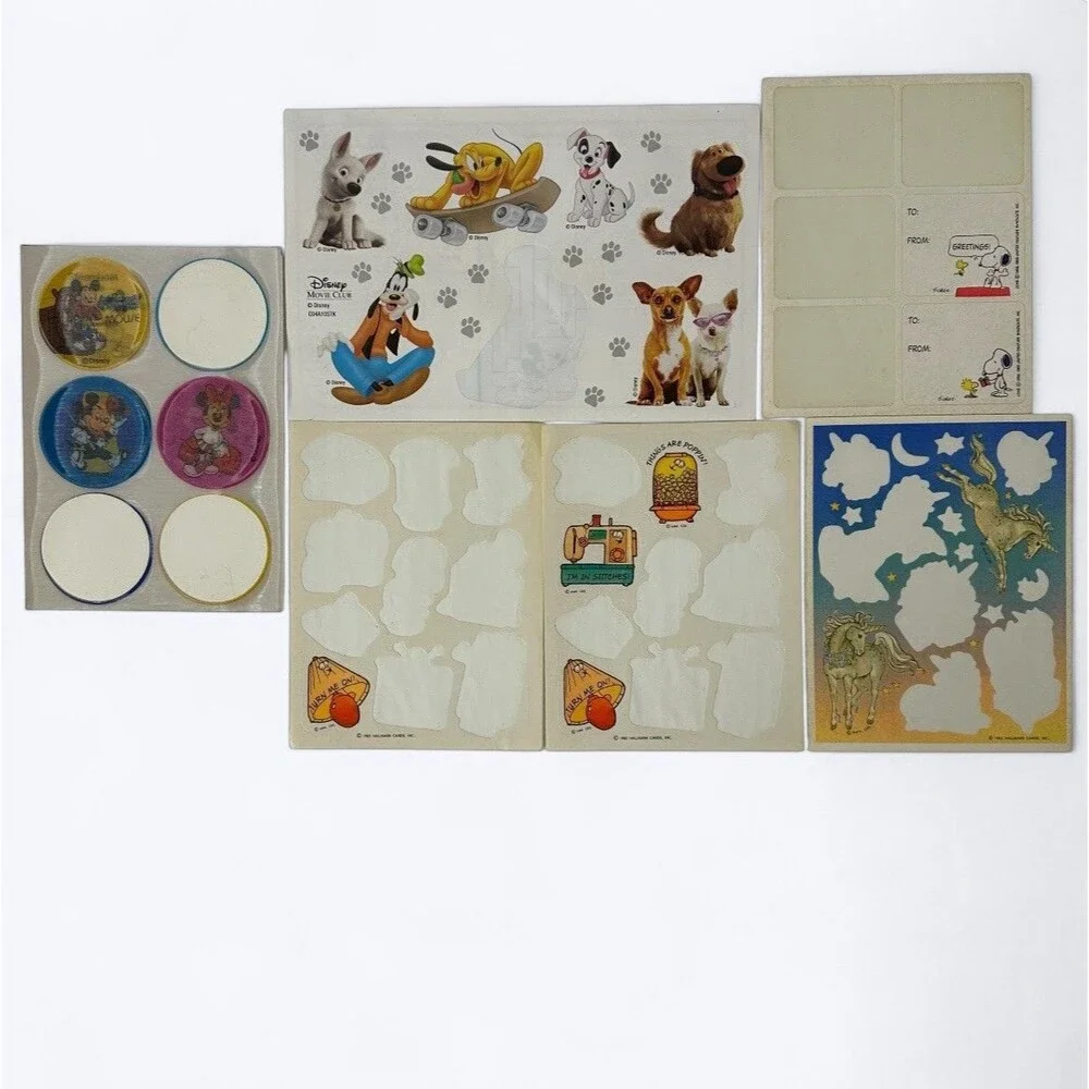 Lot 6 Incomplete Sticker Sheets Vintage & New Disney Hallmark Peanuts Lenticular