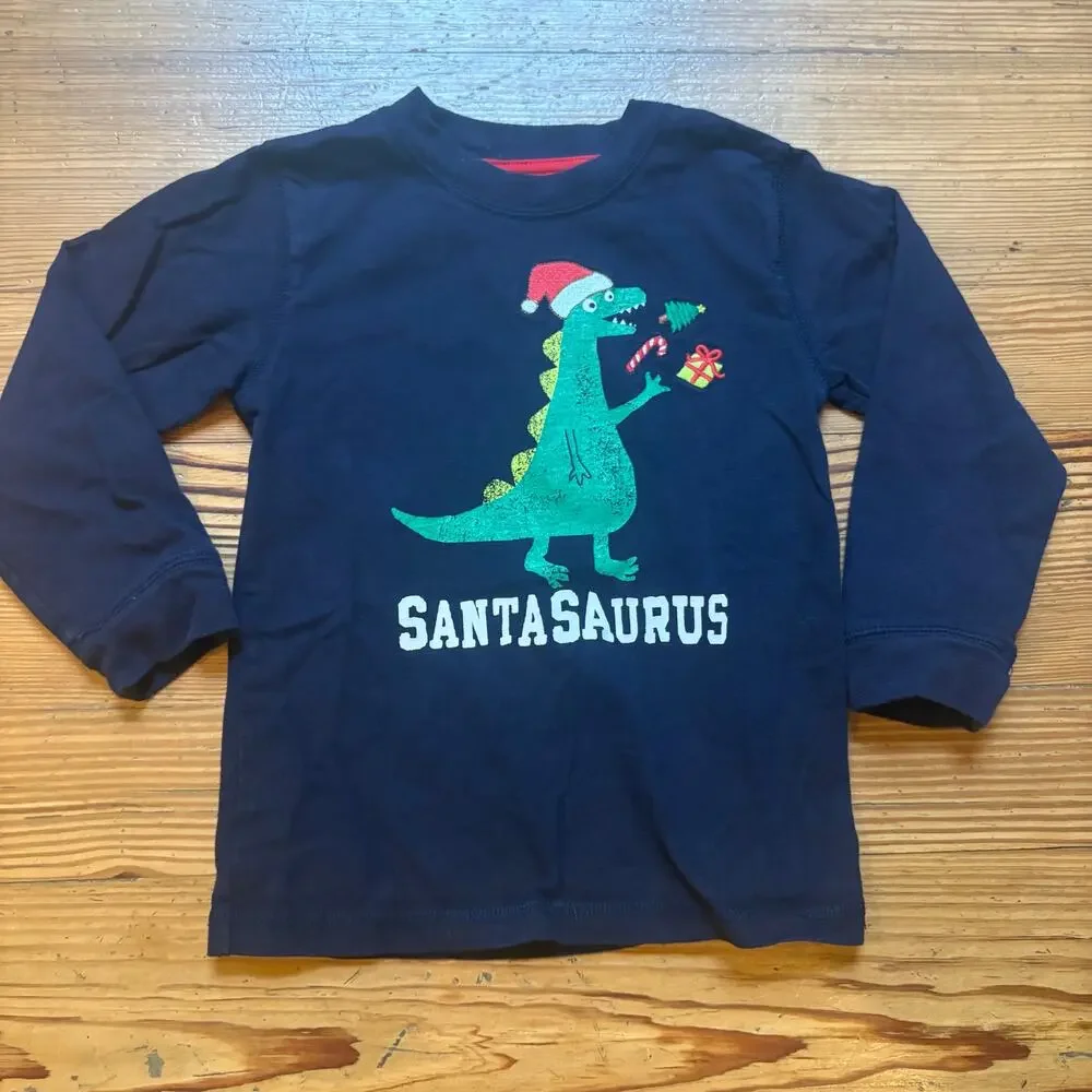 Gymboree dark blue Christmas Santa dinosaur‎ long sleeve shirt SIZE 3T