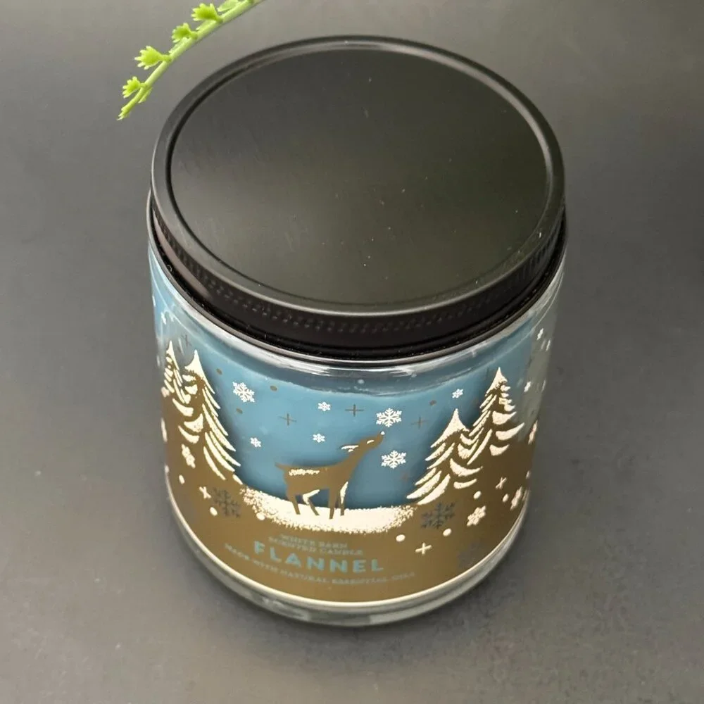 BBW Flannel White Barn Bath & Body Works Mason Jar Single Wick Candle