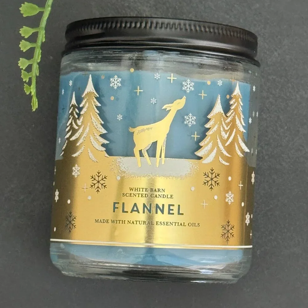 BBW Flannel White Barn Bath & Body Works Mason Jar Single Wick Candle