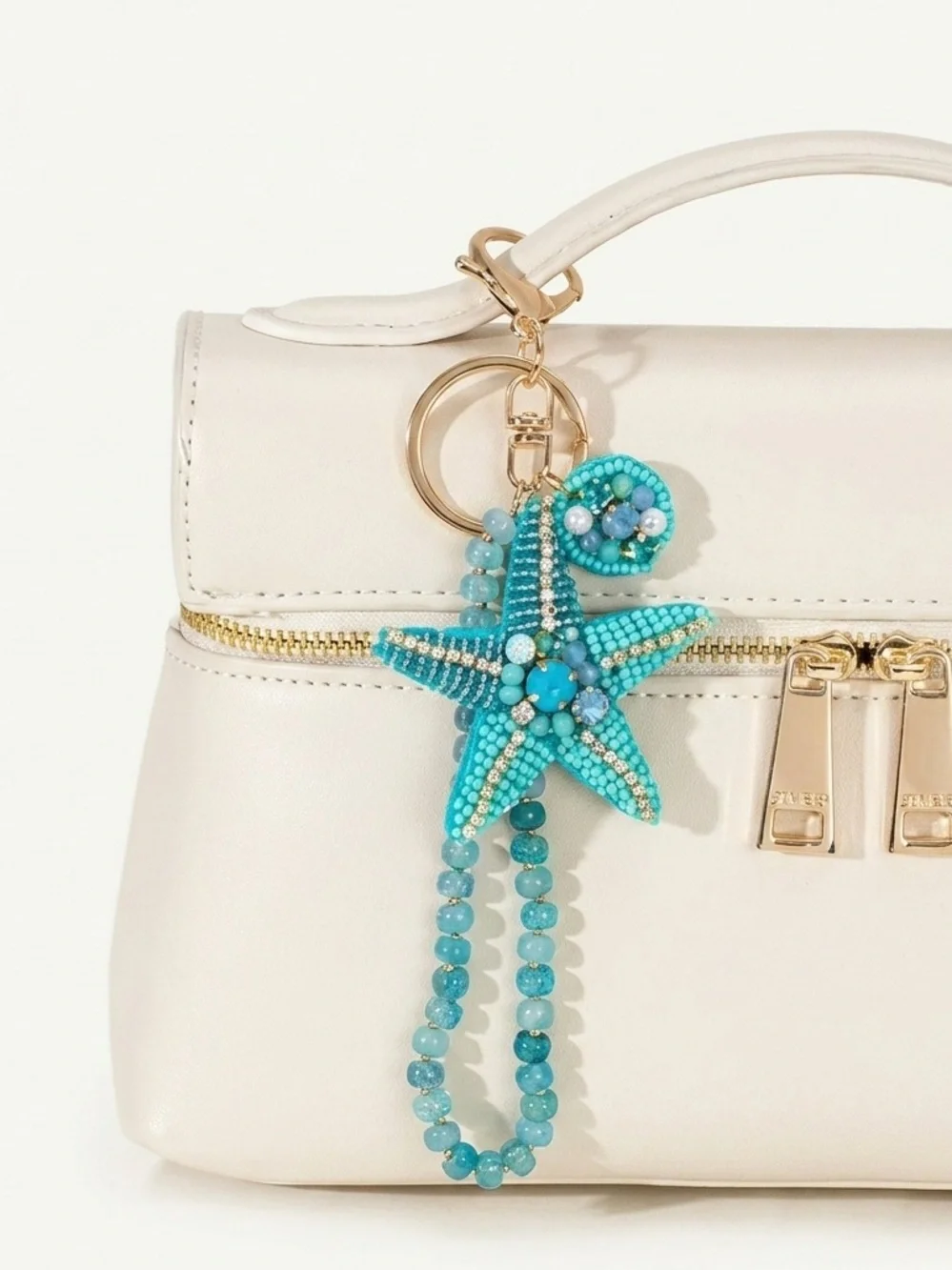 Turquoise Beaded Starfish Keychain Bag Charm