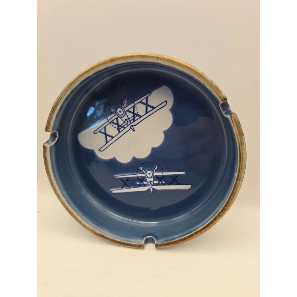 Otagari Japan Ashtray Speckled Ceramic Biplane ~5