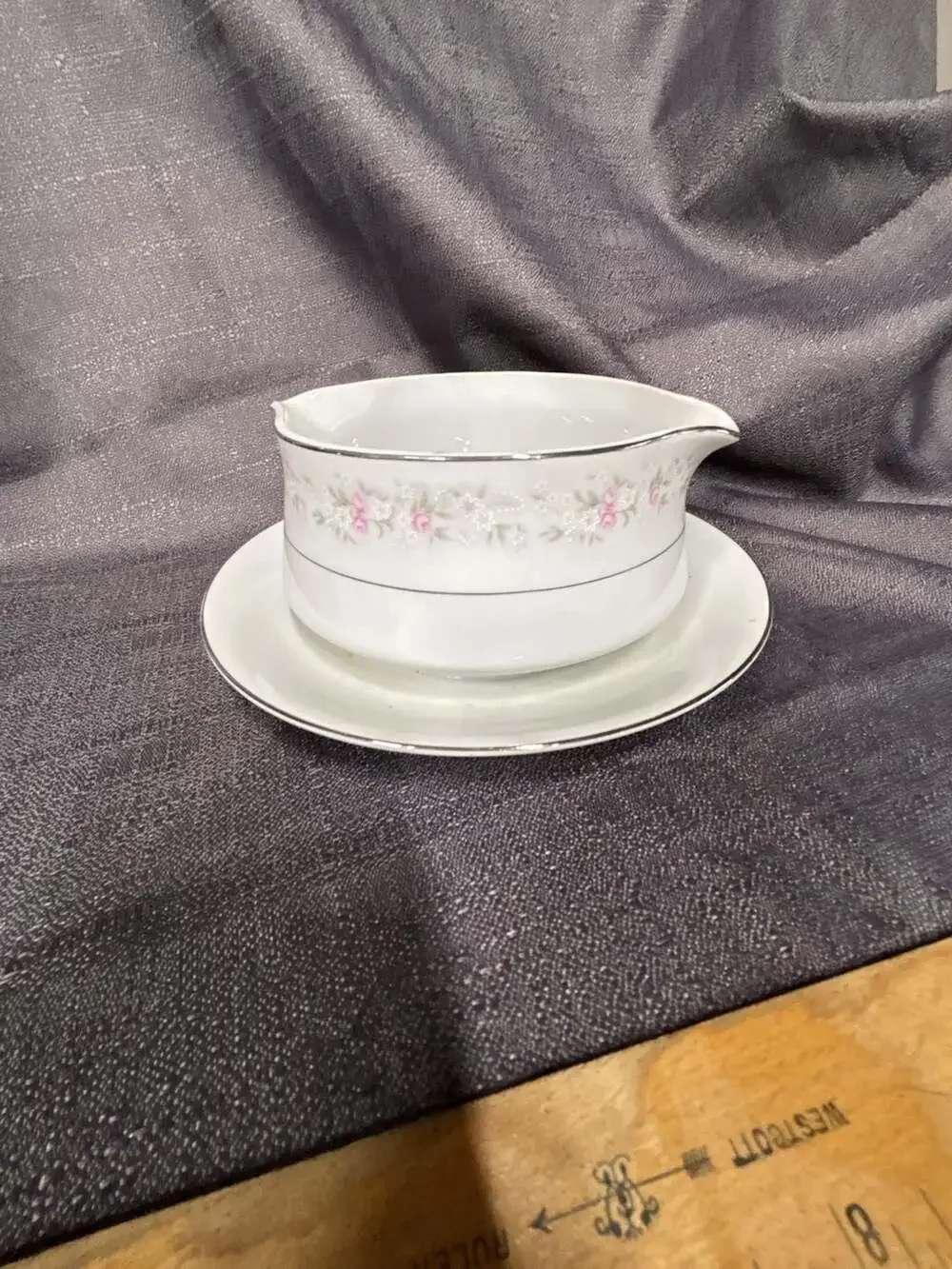 Maria Fine Porcelain China Gravy Boat with Attached Underplate
