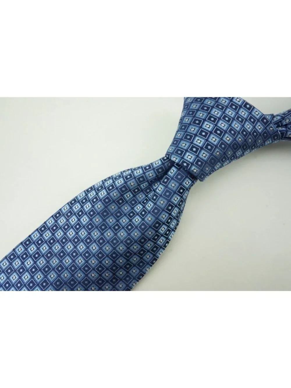 Eton Navy Sky Blue Woven Geometric 100% Silk Tie Brand New With Tags