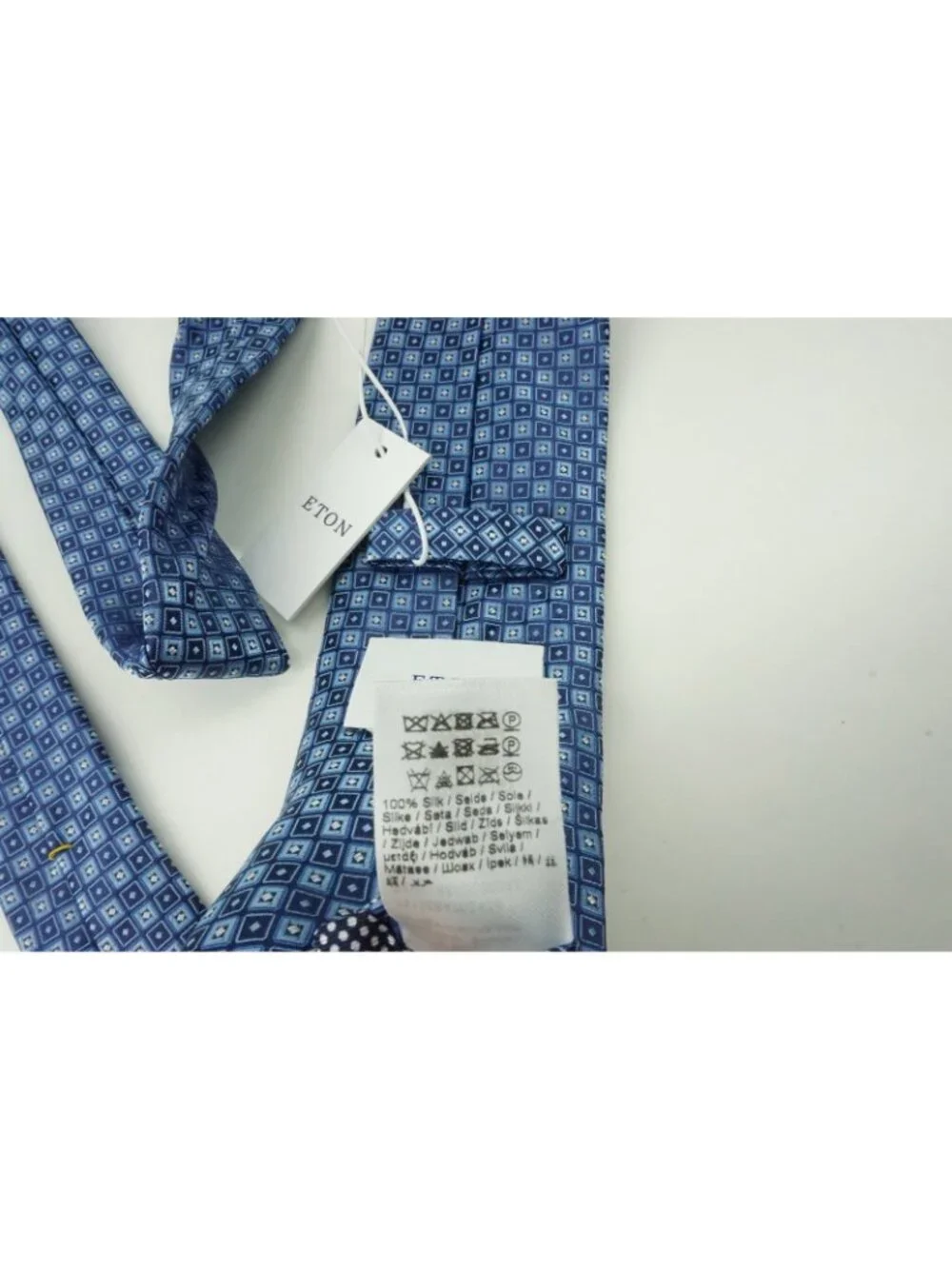 Eton Navy Sky Blue Woven Geometric 100% Silk Tie Brand New With Tags