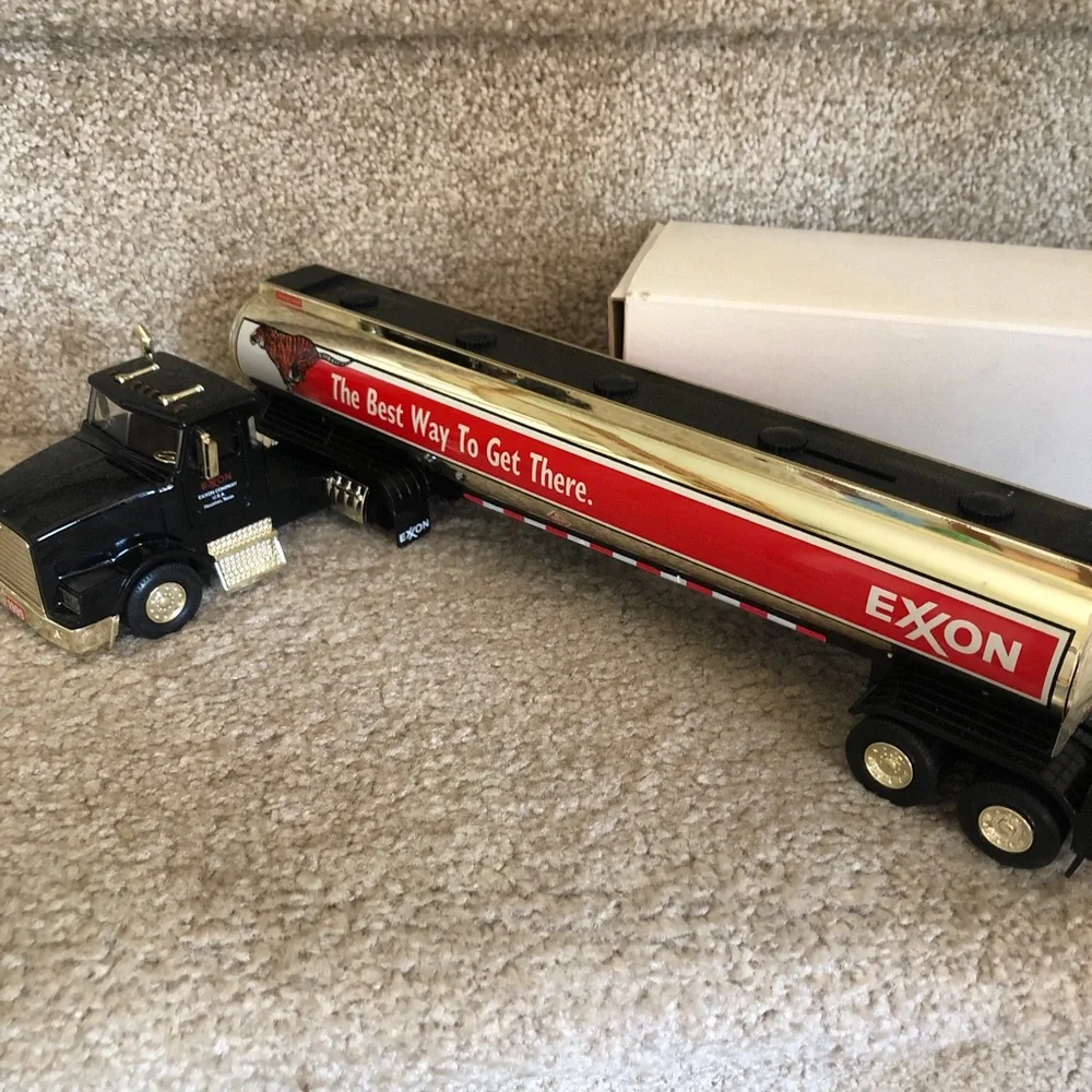 Vintage Exxon Black and Red Toy Tanker Truck Coin Bank