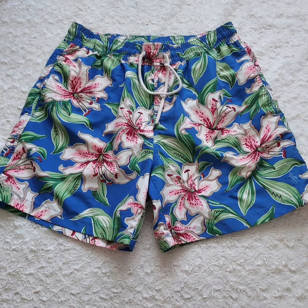 Polo Ralph Lauren Hawaiian Hibiscus Surf Board Swim Trunks Pony Beach Vacation