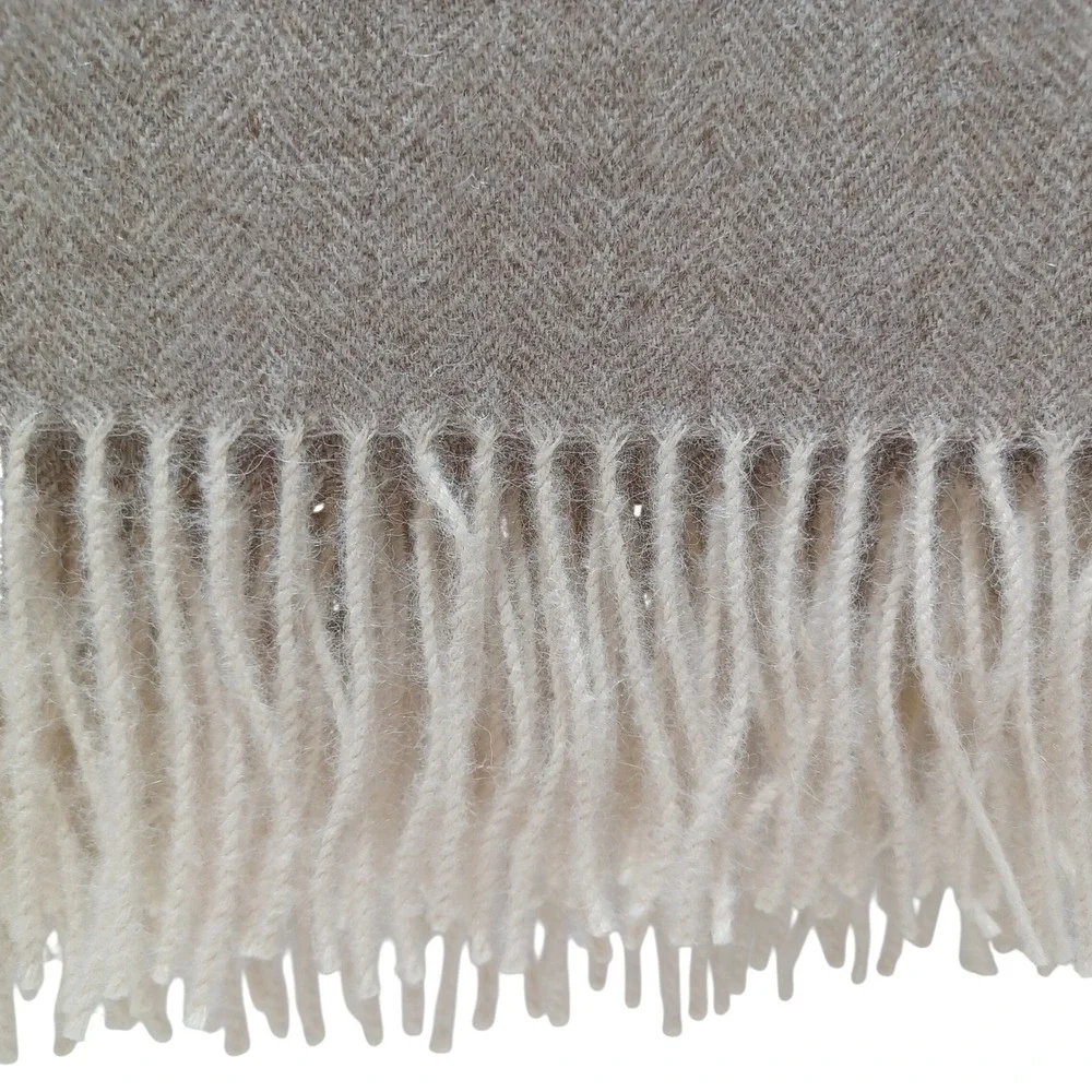 Alicia Adams 100% Alpaca Herringbone Throw Blanket Taupe 60x59 Quiet Luxury