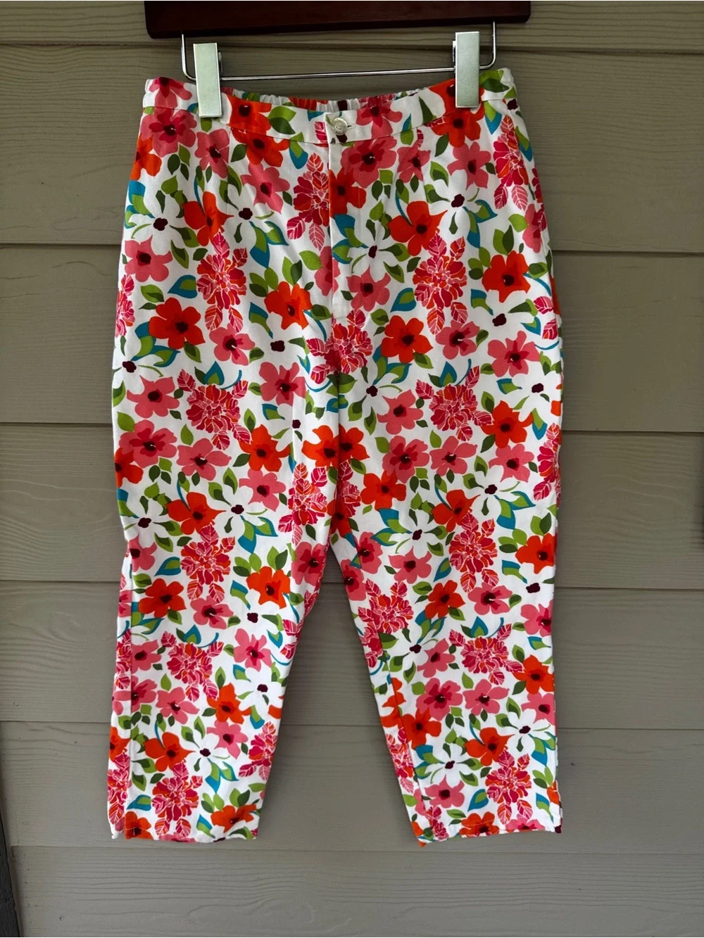 RUSS Pants Women's Size 6 White Floral Print Cropped Capri Y2K vintage