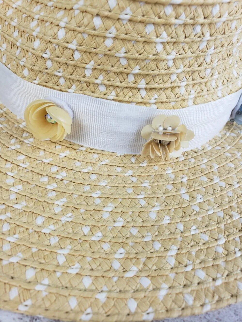 Betsey Johnson Straw Hat Flower Beaded Fedora O/S