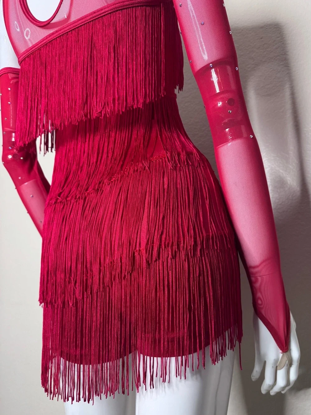 Weissman Red One-Shoulder Fringe Dance Costume