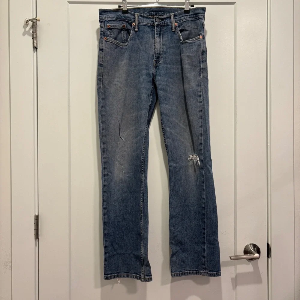 Levis 559 Mens Relaxed Straight Leg Blue Jeans 31x32 Medium Wash Distressed