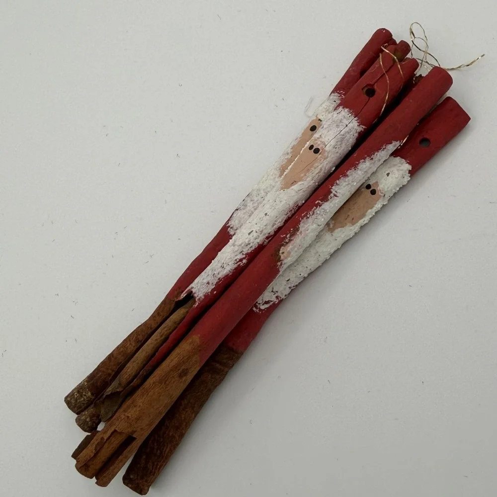 VTG Handmade Santa Claus Cinnamon Stick Ornament Set of 5 Rustic Christmas Decor