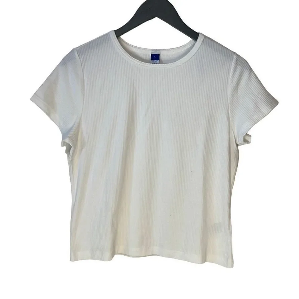 Old Navy Short Sleeve Ribbed Top.‎ Size Large White NWT
