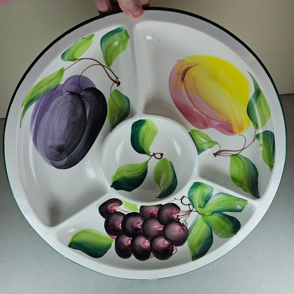 Stunning Italy Fruit Design Chip/Fruit /Vegetable 4‎ Section Round Platter 16