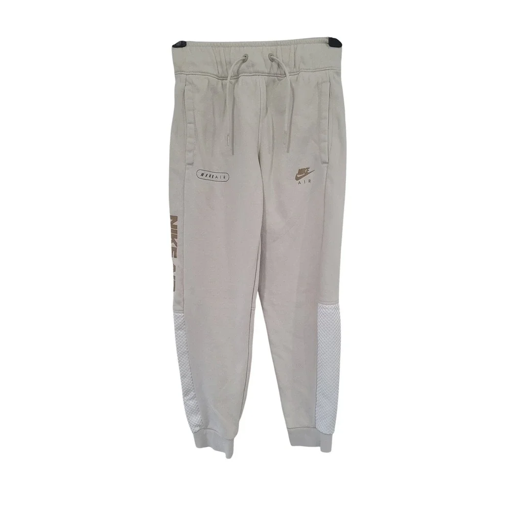 Nike Air Joggers Oatmeal Gold‎ Metallic Logo Mesh Panel Fleece Kids Small #2