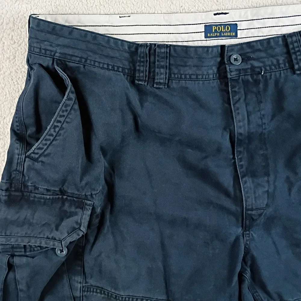 Polo Ralph‎ Lauren Cargo Shorts Mens 48 Navy Blue Classic Chino Cotton Relaxed