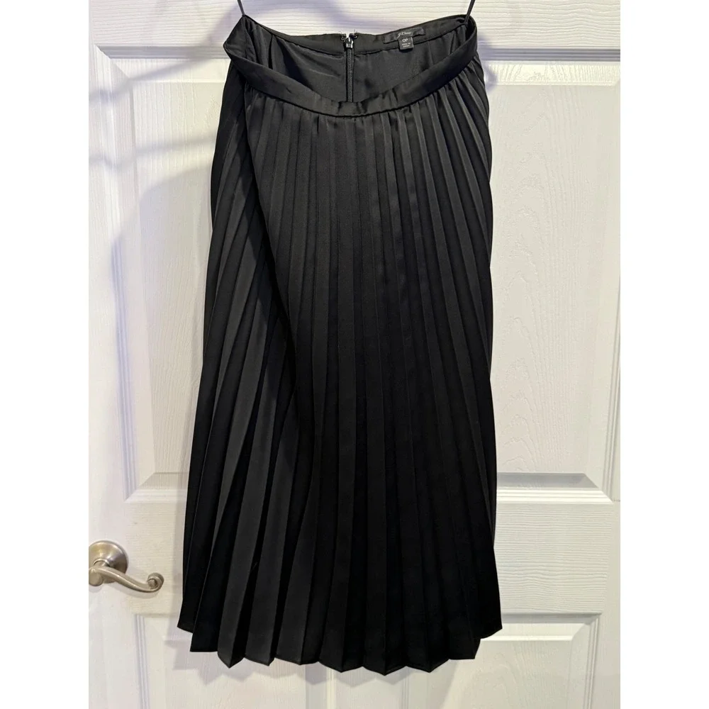 J Crew Black Pleated‎ Midi Skirt Women Size 0P