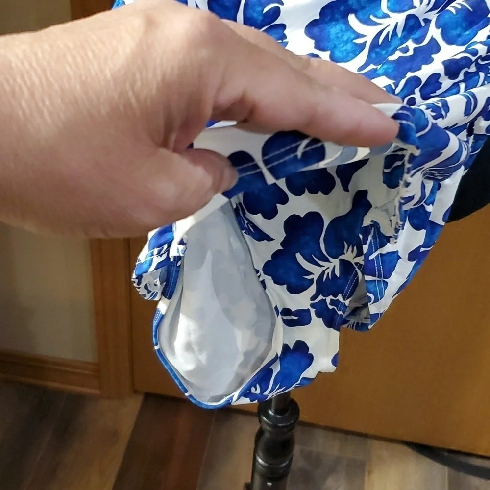Lauren Ralph Lauren blue floral one piece with skirt swimsuit