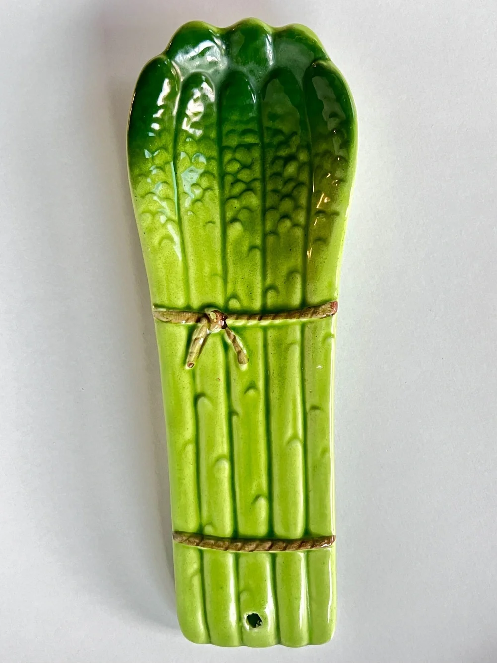 MCM Majolica-style Ceramic Asparagus Spoon Rest Vintage Kitchen Wall Decor