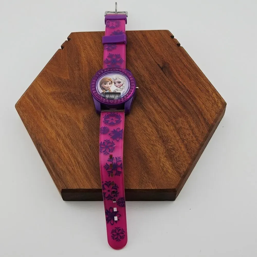 Disney Kids Frozen Digital Watch Purple Pink Ana Elsa Princess Snowflake Band
