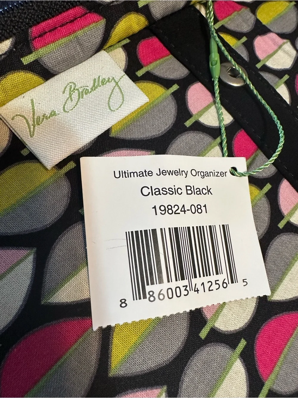 Vera Bradley Ultimate Jewelry Organizer, Classic Black, interior Moon Drop fabri