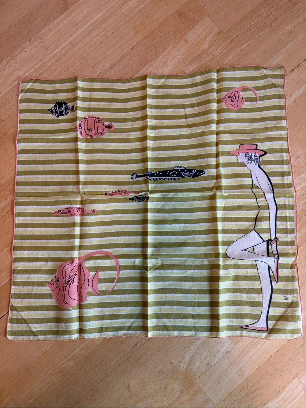 Vintage Mid-Century Whimsical Lady in a swimsuit and Graphic Fish 🐠 Beach Theme