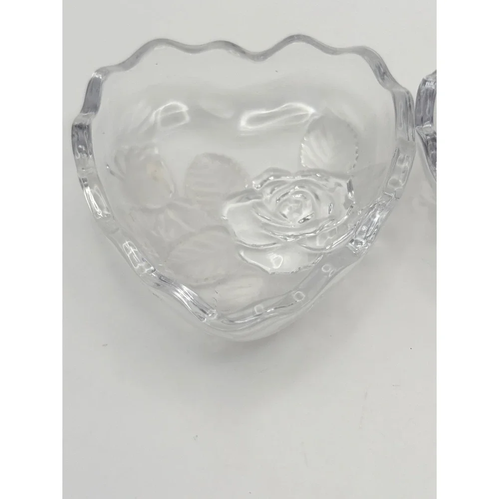 Vintage Home Beautiful Clear Crystal Heart Trinket Box Lidded Rose Japan