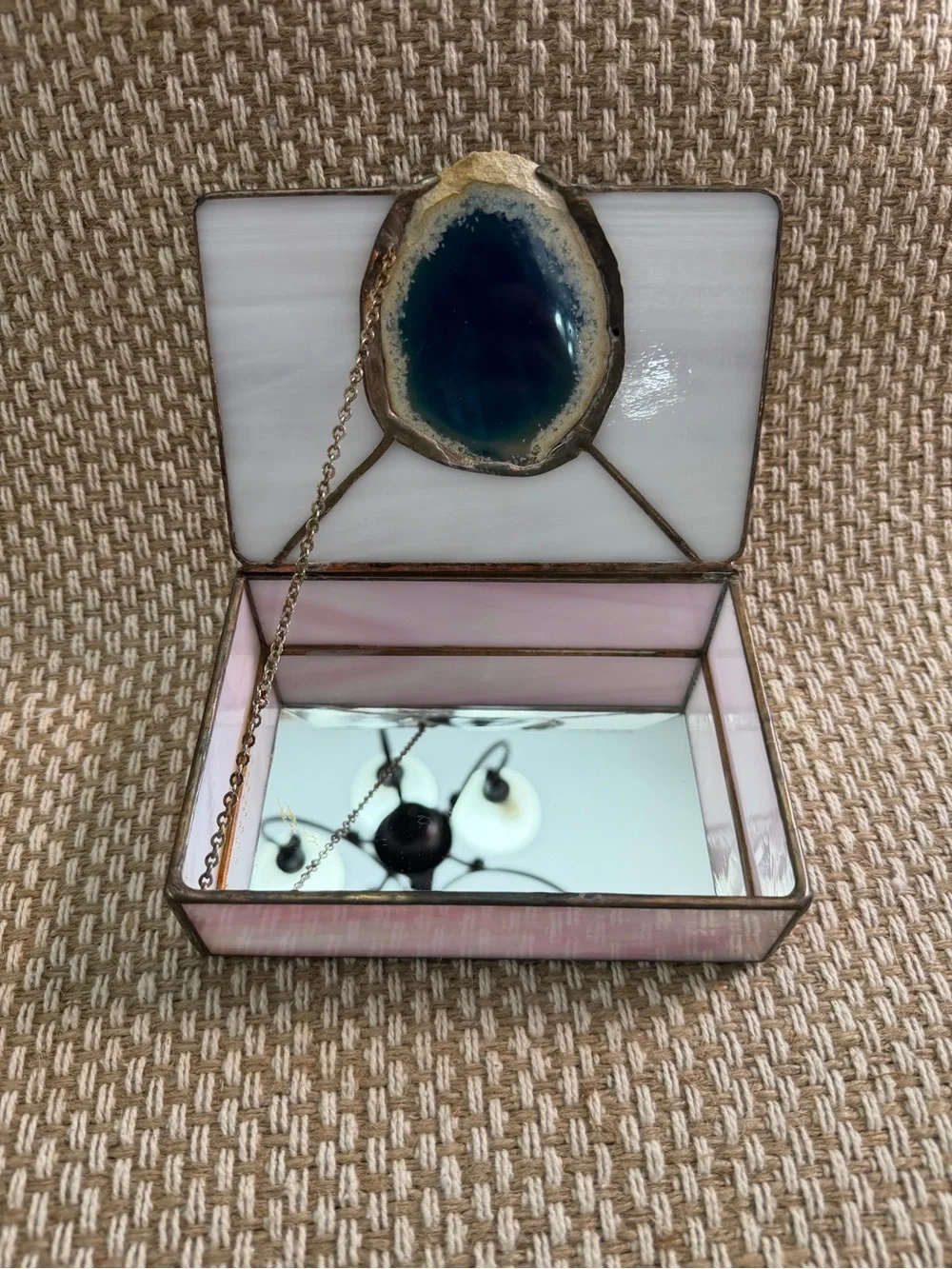 Blue Agate Stained Glass Jewelry Trinket Box Iridescent