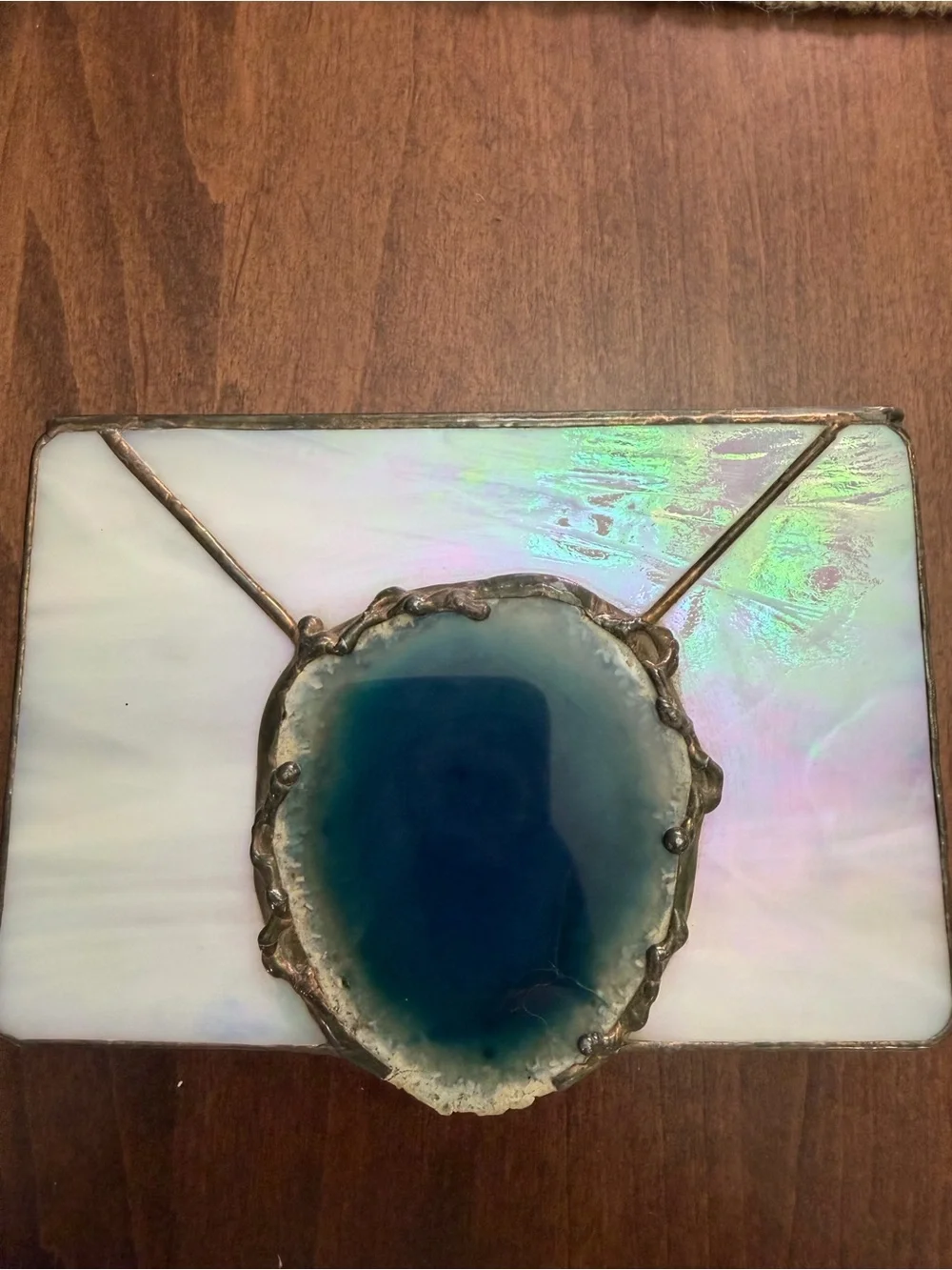 Blue Agate Stained Glass Jewelry Trinket Box Iridescent