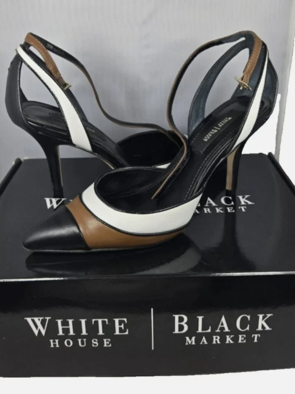 White House Black Market Colorblock Augustina Pointed Toe Heels 7.5 in Box